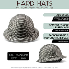 Full Brim Pyramex Hard Hat, Custom Woven Steel Design, Safety Helmet, 6 Point