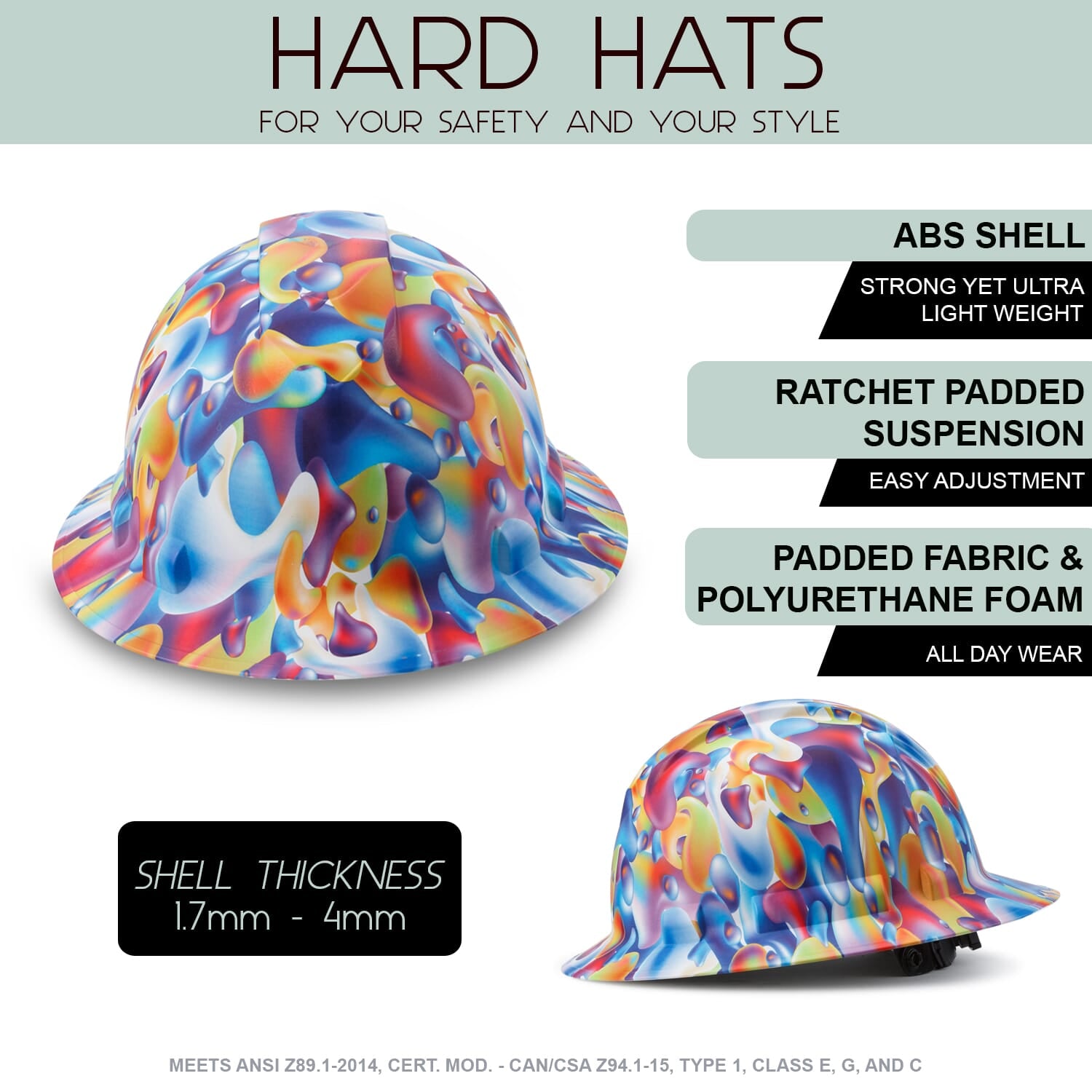 Full Brim Pyramex Hard Hat, Custom Color Bubbles Design, Safety Helmet, 6 Point