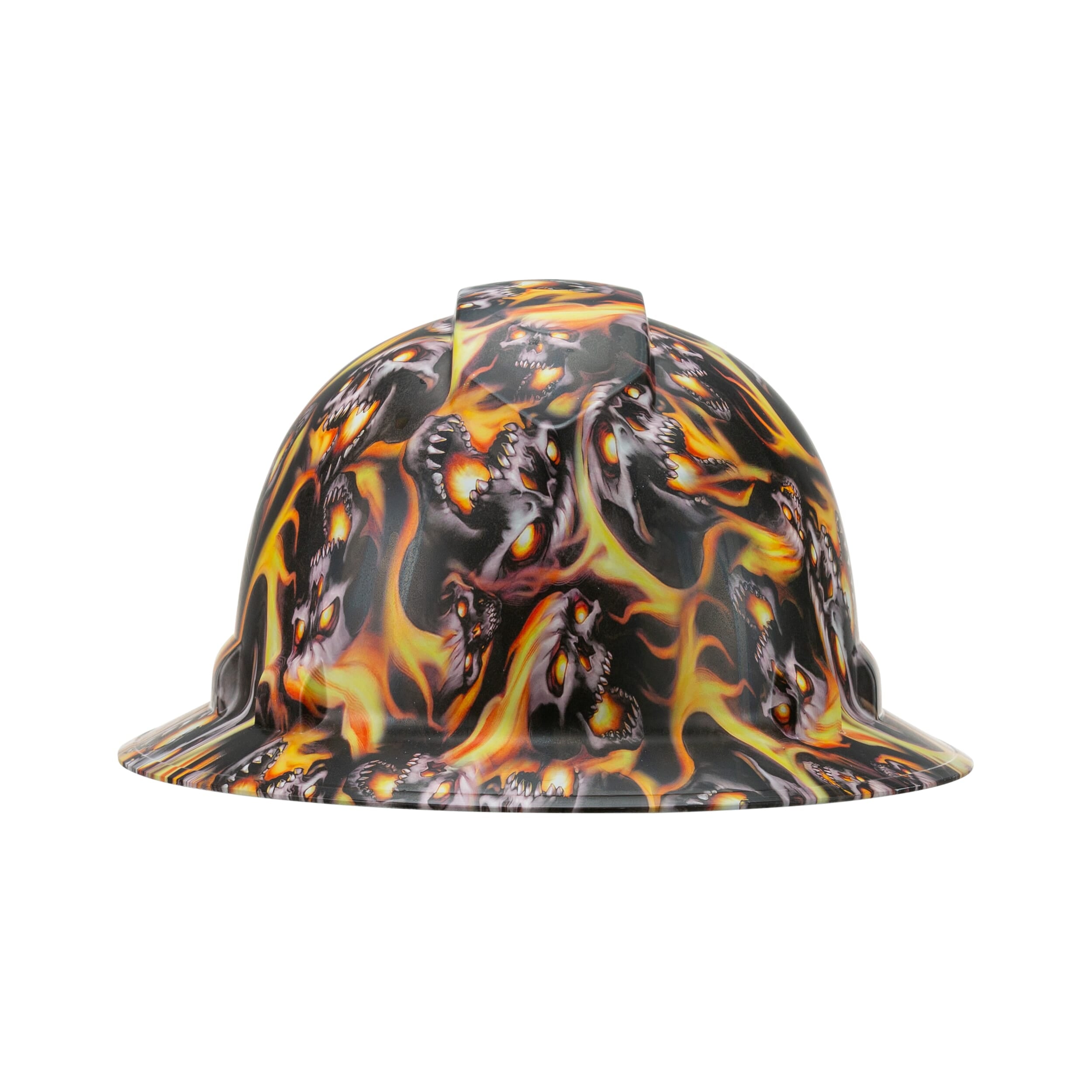 Full Brim Pyramex Hard Hat, Custom Down In Flames Design, Safety Helmet, 6 Point