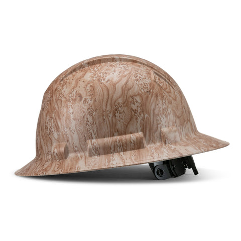 Full Brim Pyramex Hard Hat, Custom Burled Wood Design, Safety Helmet, 6 Point