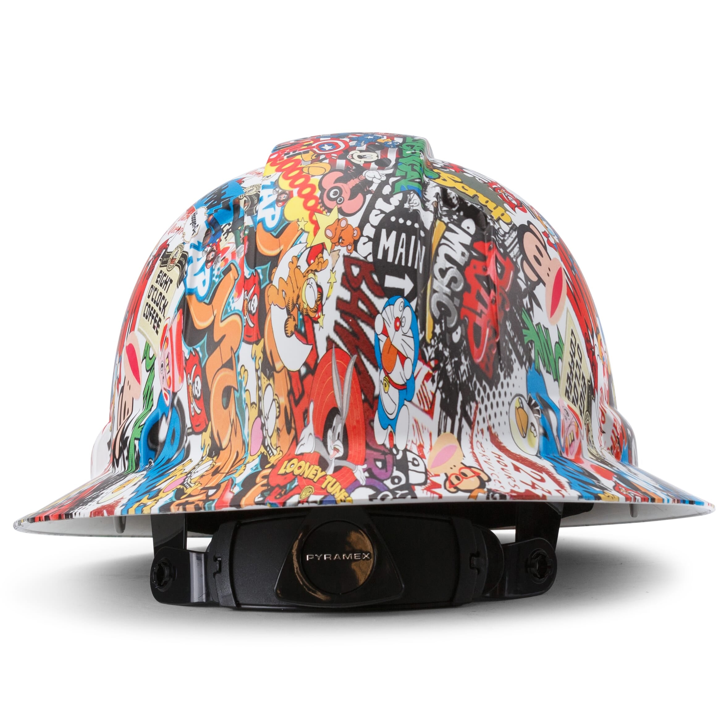 Full Brim Pyramex Hard Hat, Custom Logorama Design, Safety Helmet, 6 Point