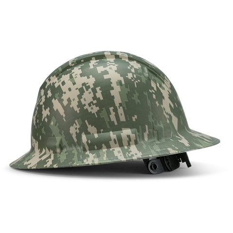 Full Brim Pyramex Hard Hat, Custom Digital Jungle Camo Design, Safety Helmet, 6 Point