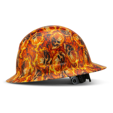 Full Brim Pyramex Hard Hat, Custom Hell Rider Design, Safety Helmet, 6 Point