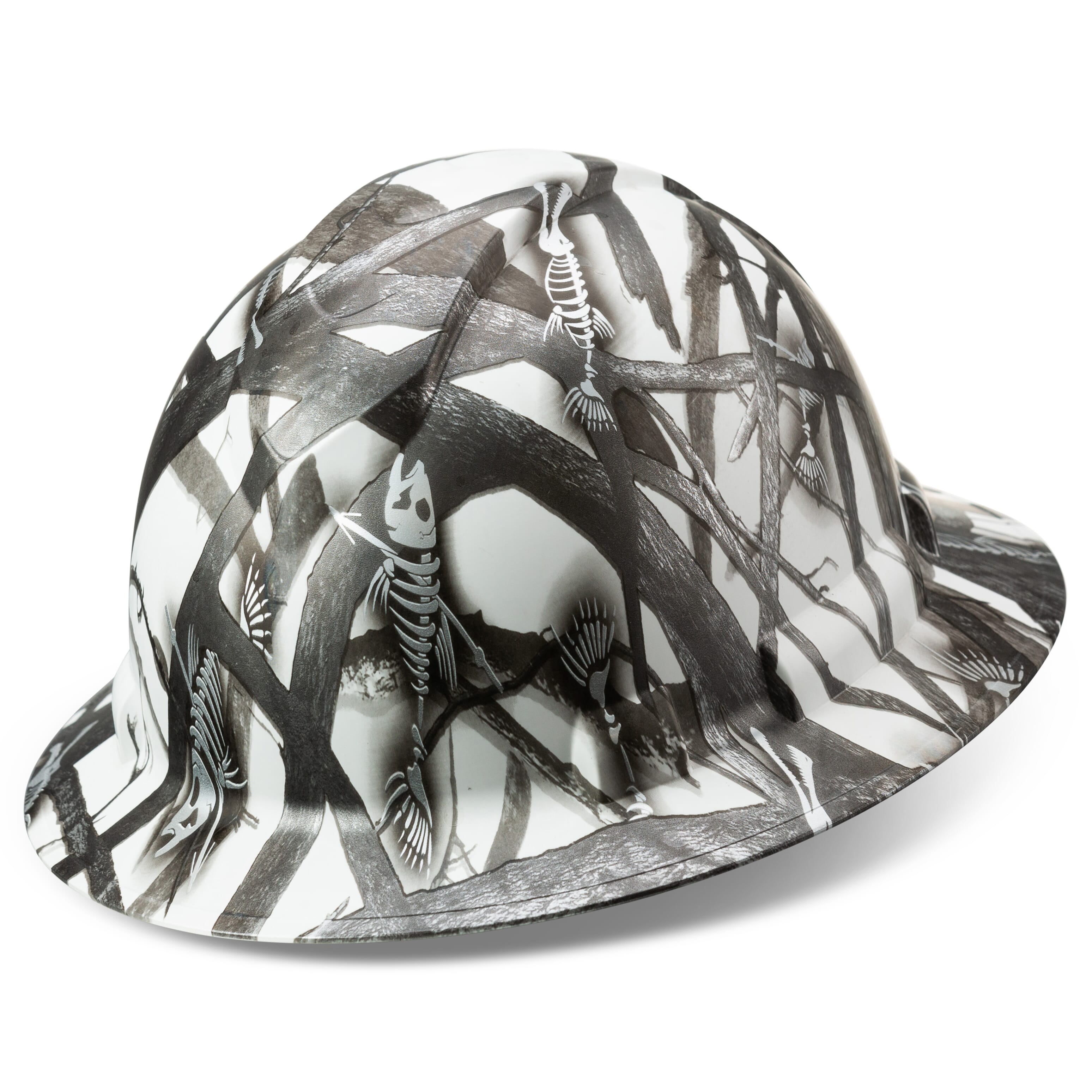 Full Brim Pyramex Hard Hat, Custom Fishbone Design, Safety Helmet, 6 Point
