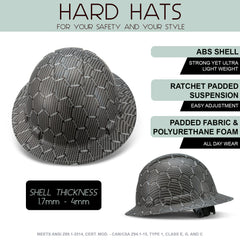 Full Brim Pyramex Hard Hat, Custom Gray Honeycomb, White Hat Design, Safety Helmet, 6 Point