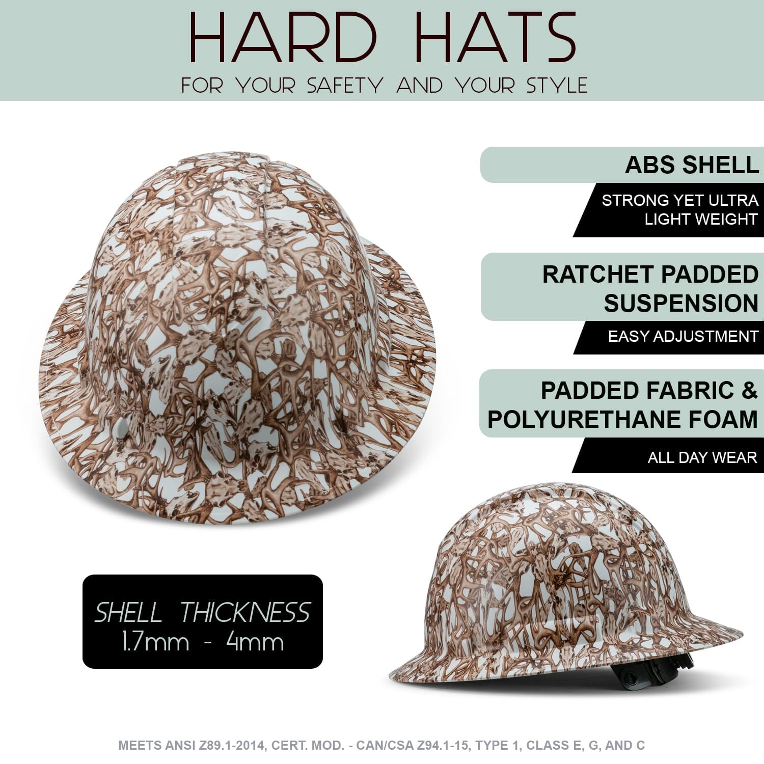 Full Brim Pyramex Hard Hat, Custom Antler Apocalypse Design, Safety Helmet, 6 Point