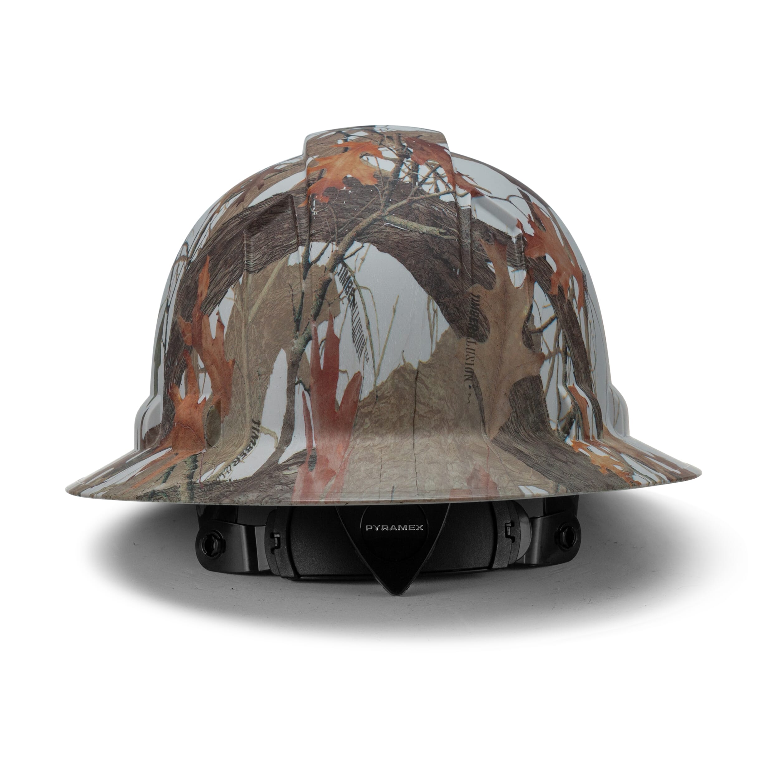 Full Brim Pyramex Hard Hat, Custom Forest Fall Camo, Light Gray Hat Camo Design, Safety Helmet, 6 Point