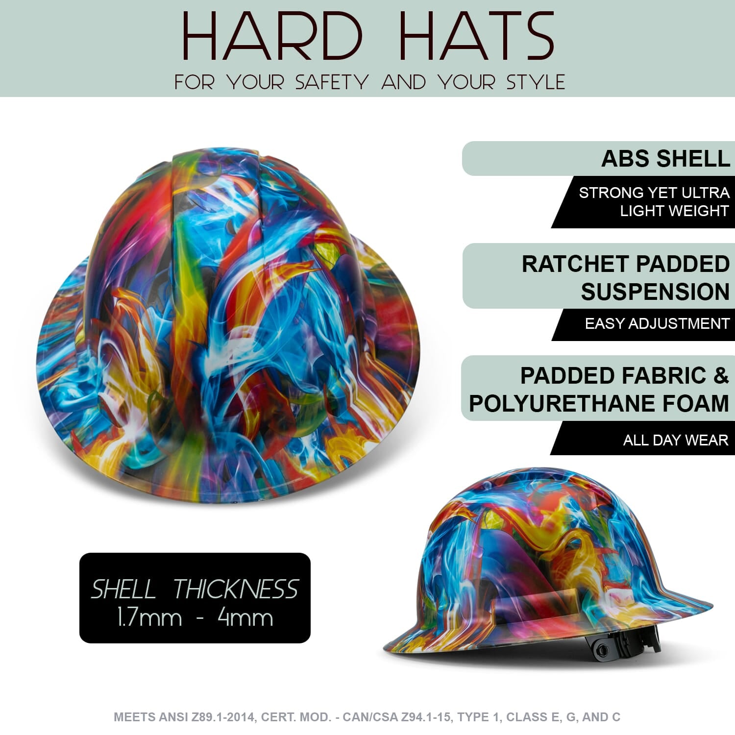 Full Brim Pyramex Hard Hat, Custom Jawbreaker Design, Safety Helmet, 6 Point