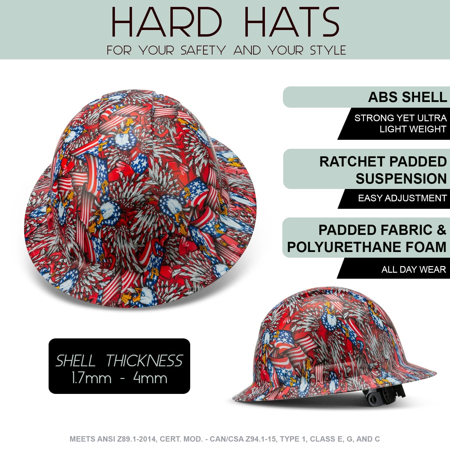 Full Brim Pyramex Hard Hat, Custom Wings Of Freedom Design, Safety Helmet, 6 Point