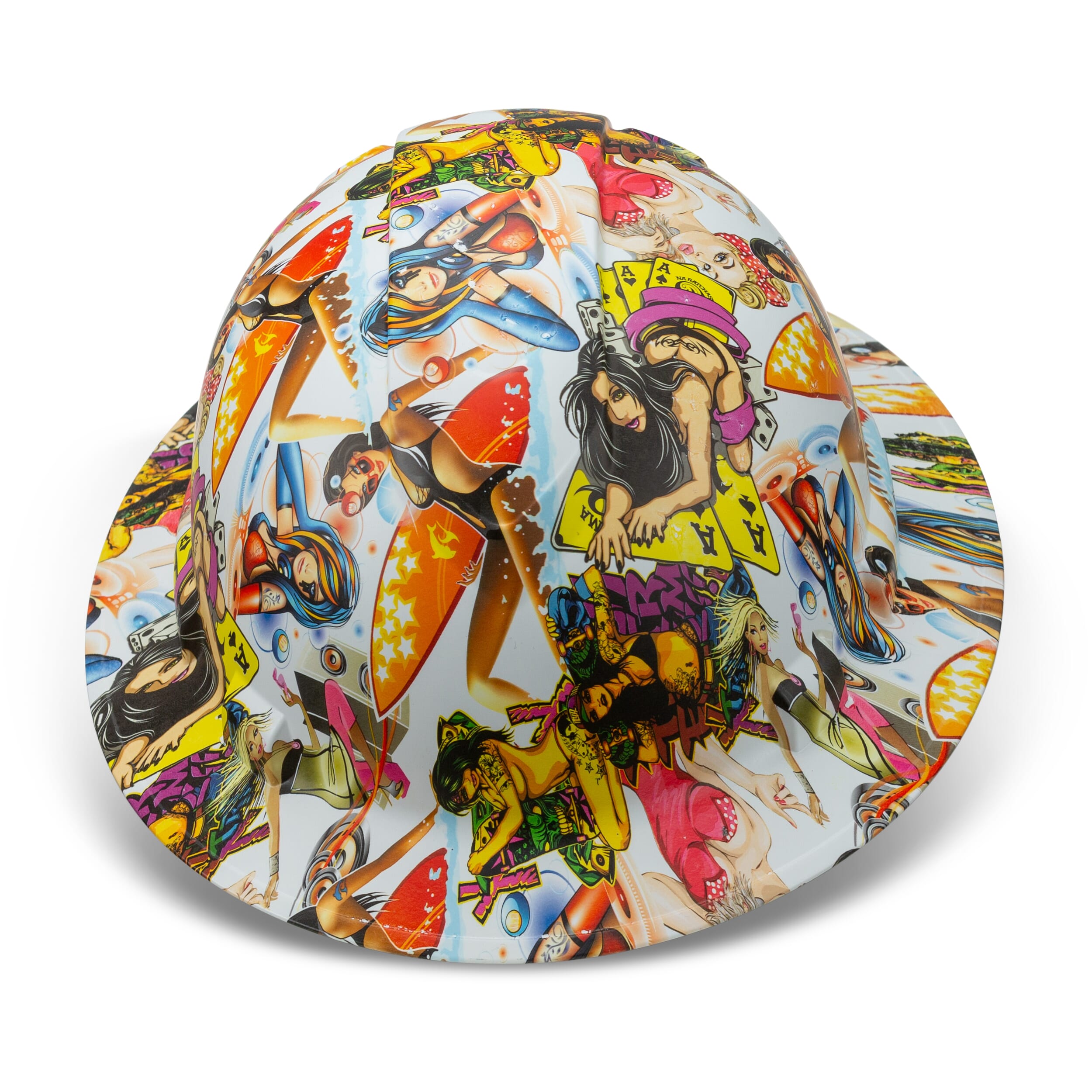 Full Brim Pyramex Hard Hat, Custom Lady Luck Design, Safety Helmet, 6 Point