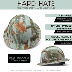 Full Brim Pyramex Hard Hat, Custom Autumn Woods Camo Design, Safety Helmet, 6 Point