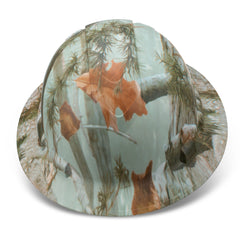 Full Brim Pyramex Hard Hat, Custom Autumn Woods Camo Design, Safety Helmet, 6 Point