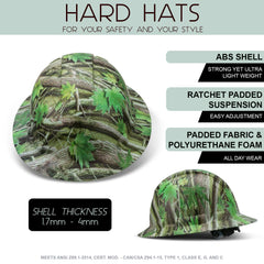 Full Brim Pyramex Hard Hat, Custom Summer Woods Camo Design, Safety Helmet, 6 Point