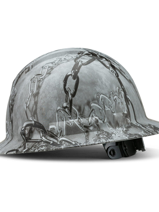 Full Brim Pyramex Hard Hat, Custom Chain Gang Design, Safety Helmet, 6 Point
