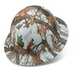 Full Brim Pyramex Hard Hat, Custom Forest Fall Camo, White Hat Camo Design, Safety Helmet, 6 Point