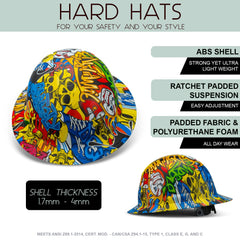 Full Brim Pyramex Hard Hat, Custom Vibrant Vandal Design, Safety Helmet, 6 Point