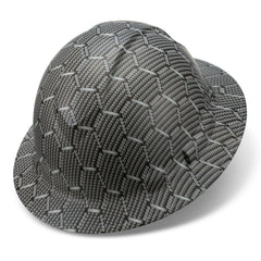Full Brim Pyramex Hard Hat, Custom Gray Honeycomb, White Hat Design, Safety Helmet, 6 Point