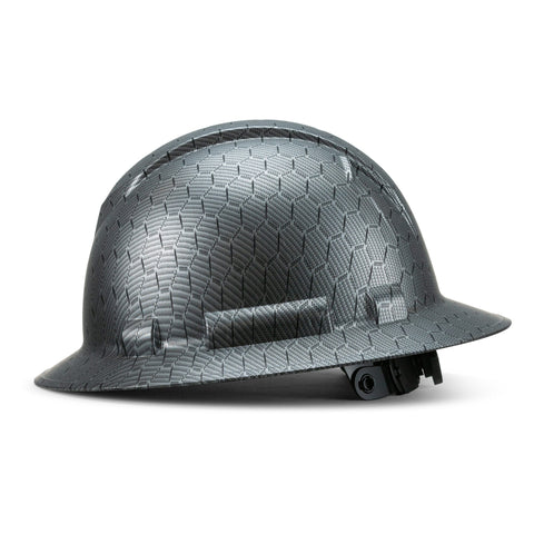 Full Brim Pyramex Hard Hat, Custom Silver Honeycomb, Black Hat Design, Safety Helmet, 6 Point
