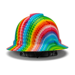 Full Brim Pyramex Hard Hat, Custom Rainbow Diamonds Design, Safety Helmet, 6 Point