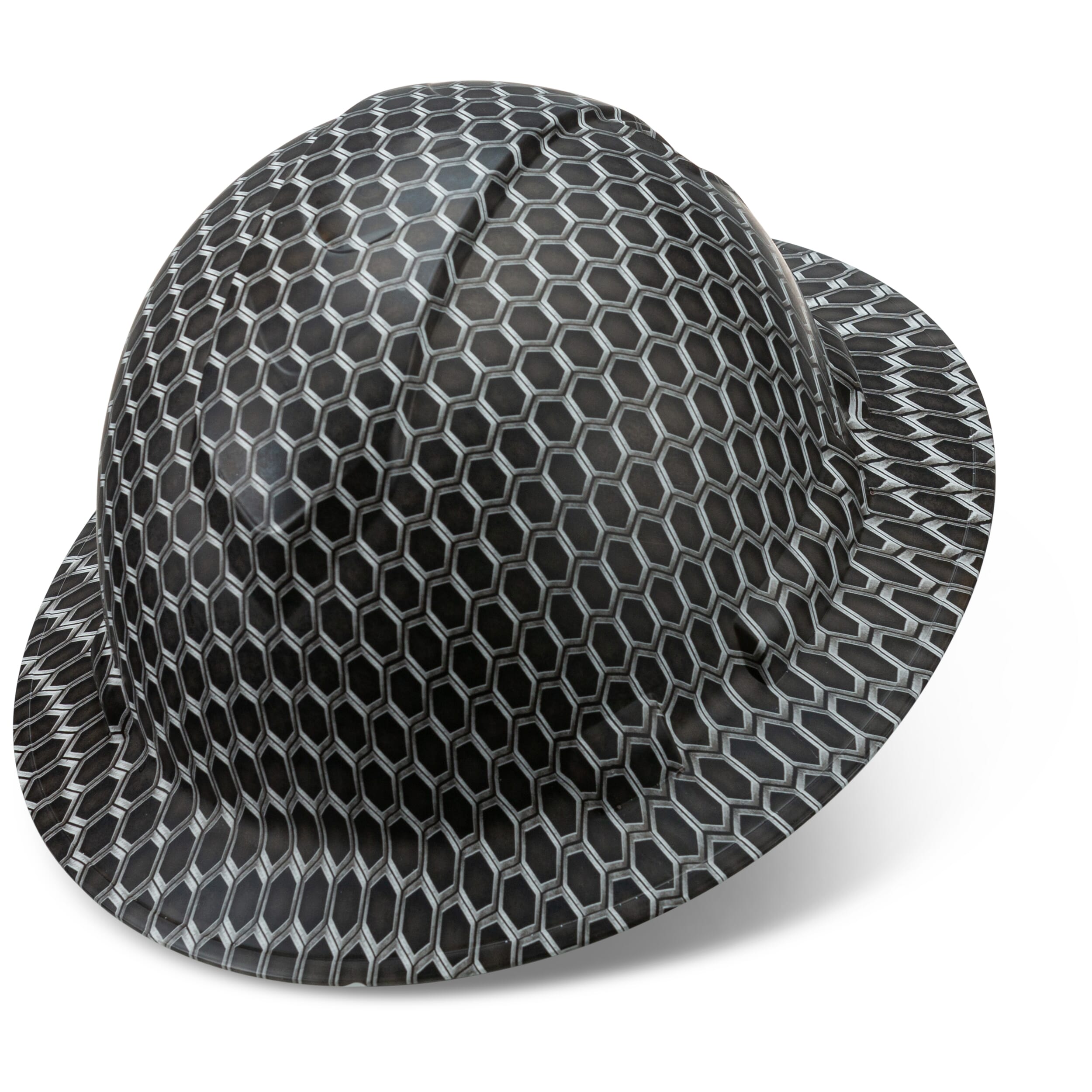 Full Brim Pyramex Hard Hat, Custom Black Beehive Design, Safety Helmet, 6 Point