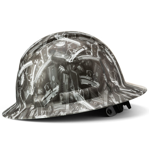Full Brim Pyramex Hard Hat, Custom Pistol Whip Design, Safety Helmet, 6 Point