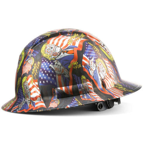 Full Brim Pyramex Hard Hat, Custom Nothing To Fear Zombie Trump Design, Safety Helmet, 6 Point