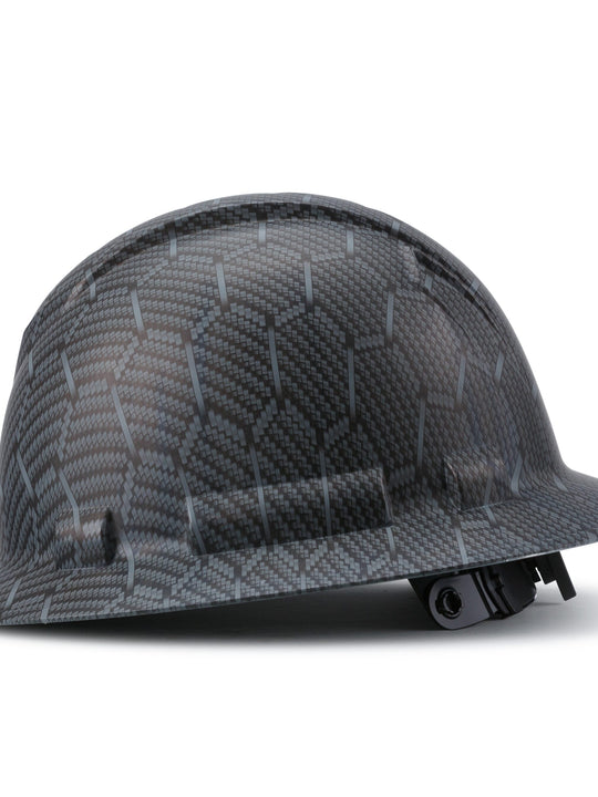 Full Brim Pyramex Hard Hat, Custom Gray Honeycomb, Dark Gray Hat Design, Safety Helmet, 6 Point