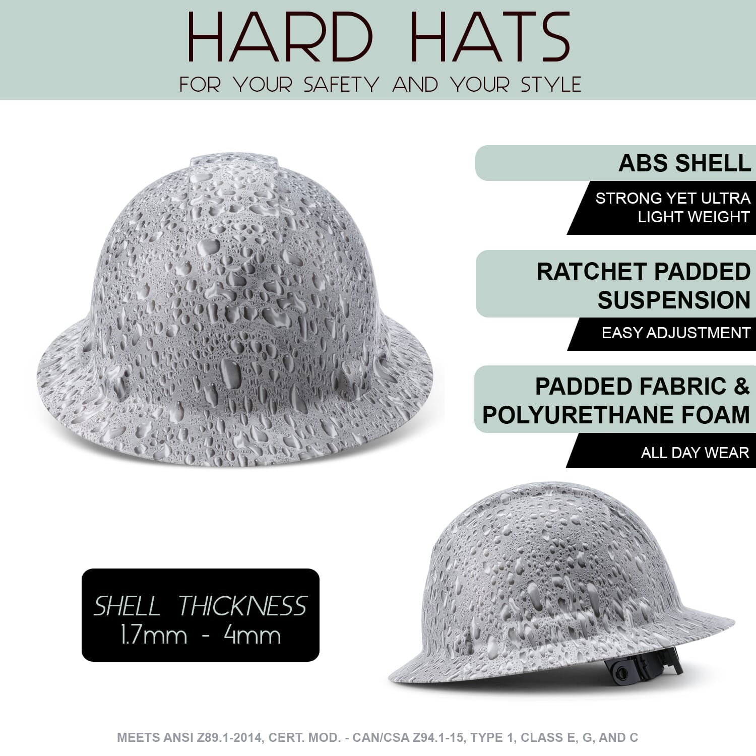 Full Brim Pyramex Hard Hat, Custom Morning Dew Design, Safety Helmet, 6 Point