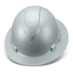 Full Brim Pyramex Hard Hat, Custom Silver Honeycomb, White Hat Design, Safety Helmet, 6 Point