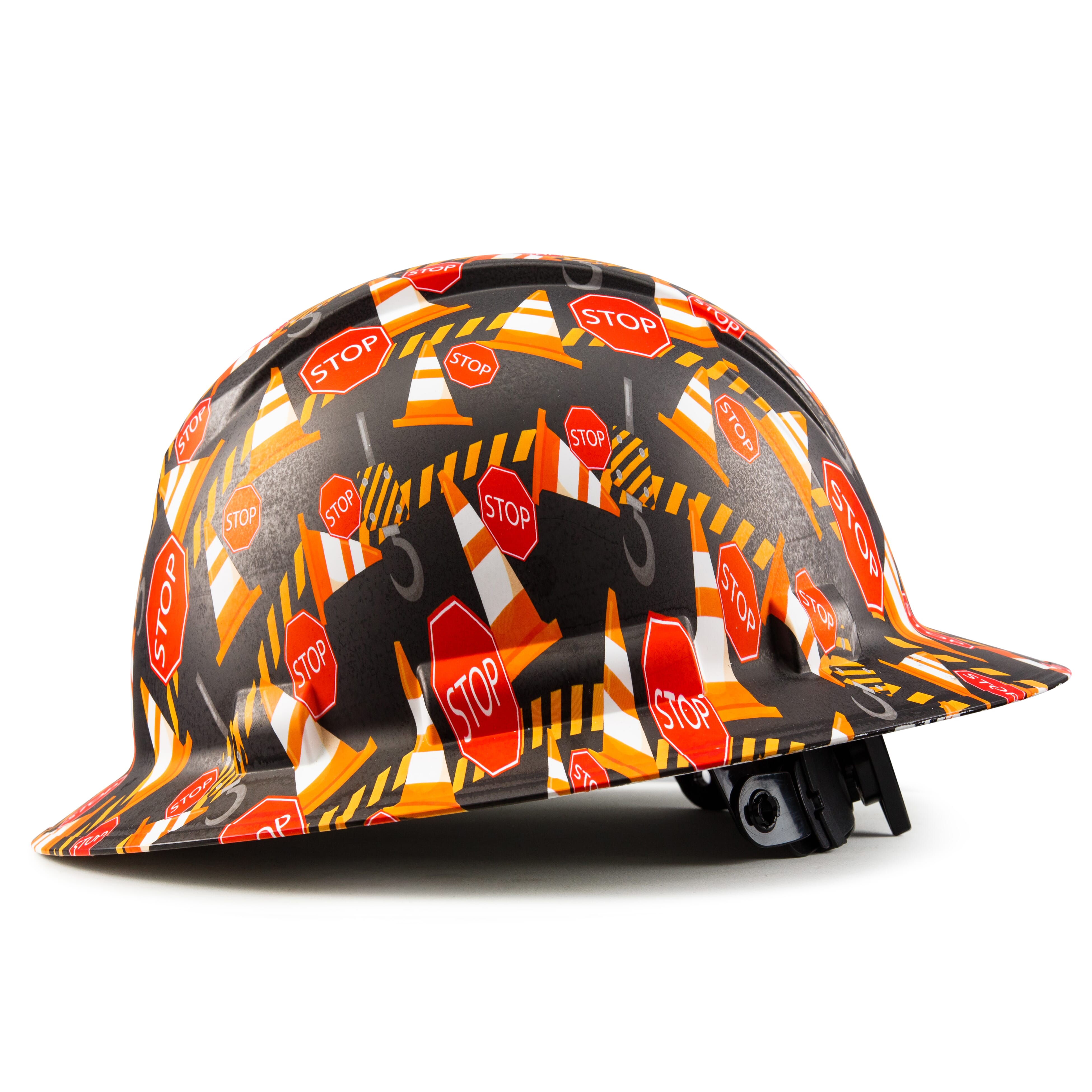 Full Brim Pyramex Hard Hat, Custom Construction Ahead Design, Safety Helmet, 6 Point