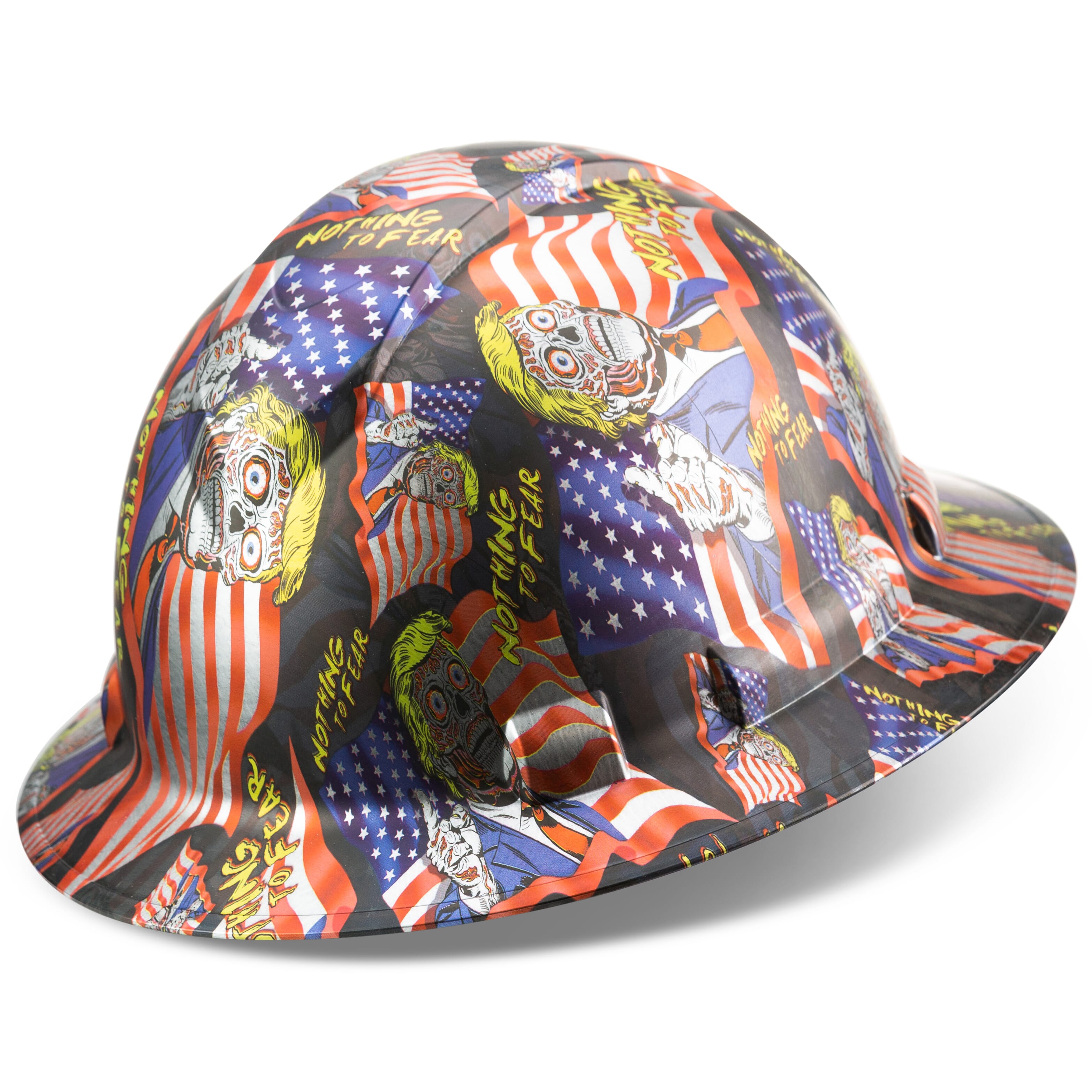 Full Brim Pyramex Hard Hat, Custom Nothing To Fear Zombie Trump Design, Safety Helmet, 6 Point