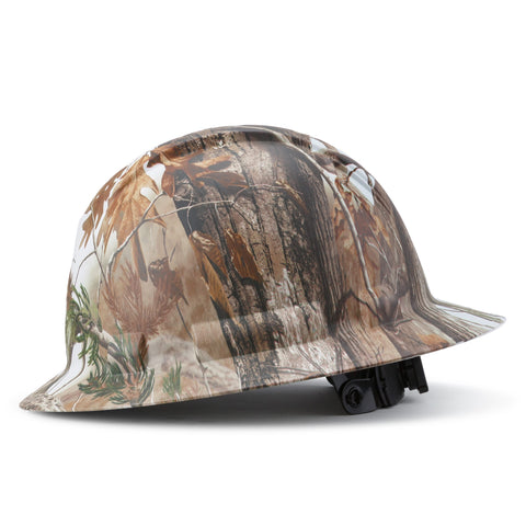 Full Brim Pyramex Hard Hat, Custom Pine And Oak Camo Design, Safety Helmet, 6 Point