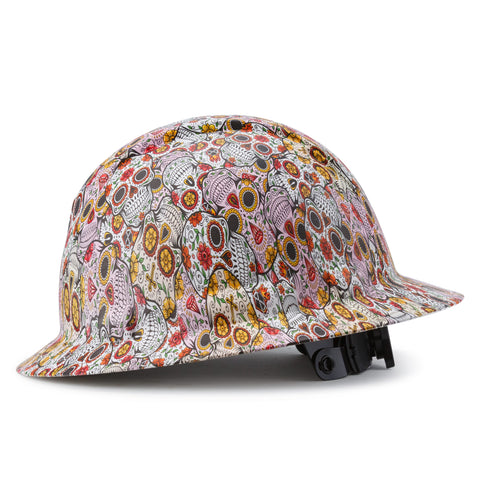 Full Brim Pyramex Hard Hat, Custom Calavera Design, Safety Helmet, 6 Point