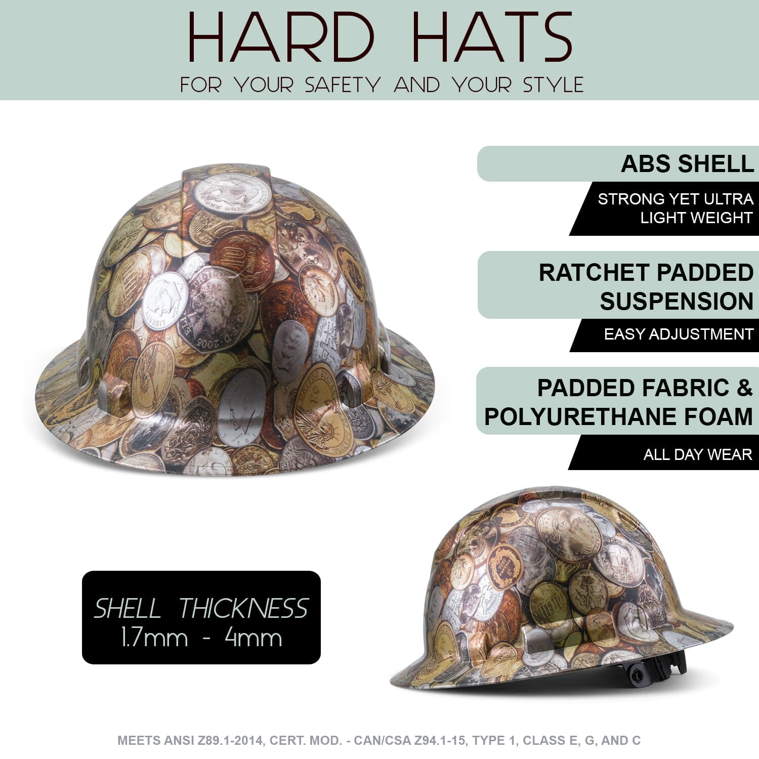 Full Brim Pyramex Hard Hat, Custom Coin Star Design, Safety Helmet, 6 Point