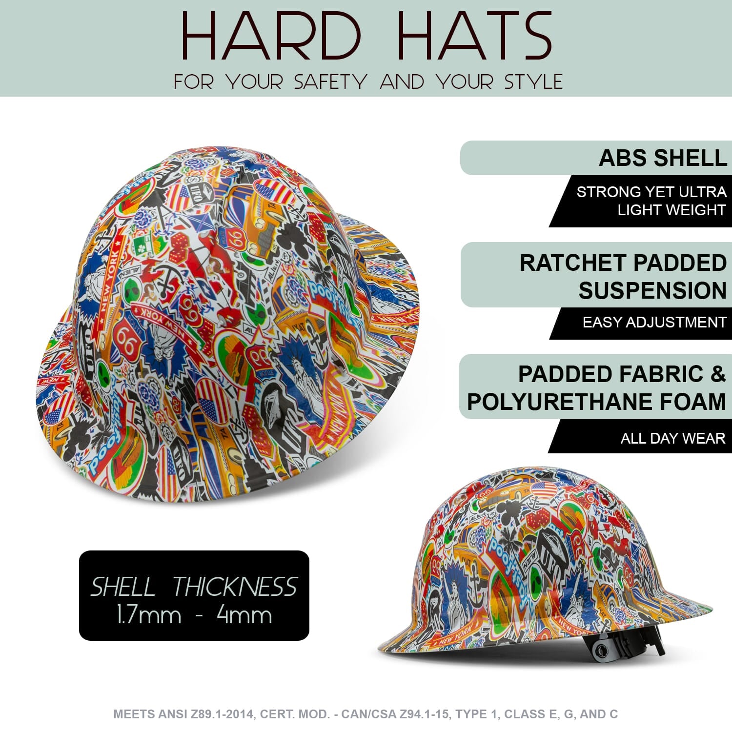 Full Brim Pyramex Hard Hat, Custom Travel America Route 66 Design, Safety Helmet, 6 Point