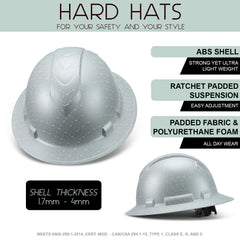 Full Brim Pyramex Hard Hat, Custom Silver Honeycomb, White Hat Design, Safety Helmet, 6 Point
