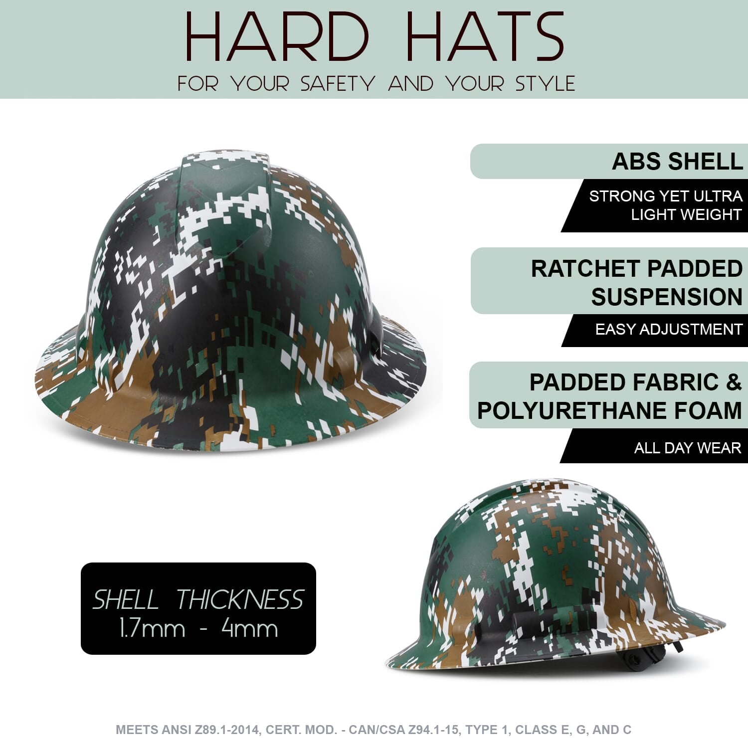 Full Brim Pyramex Hard Hat, Custom Hidden Hero Camo Design, Safety Helmet, 6 Point